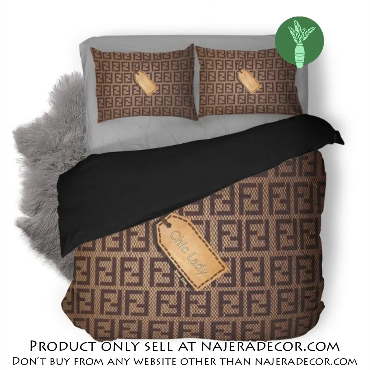 Fendi chic lady luxury logo fashion brand premium bedding set home decor njr1935080